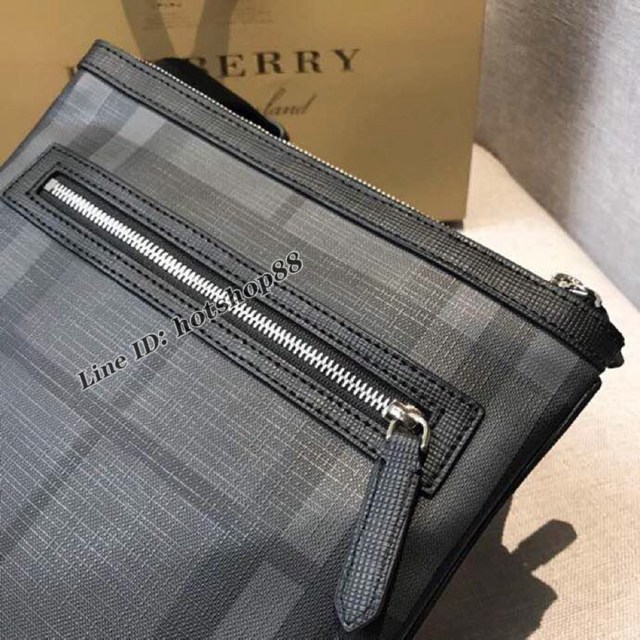 Burberry專櫃新款單肩斜挎包 巴寶莉London格紋男士單肩斜挎包 yxb1297